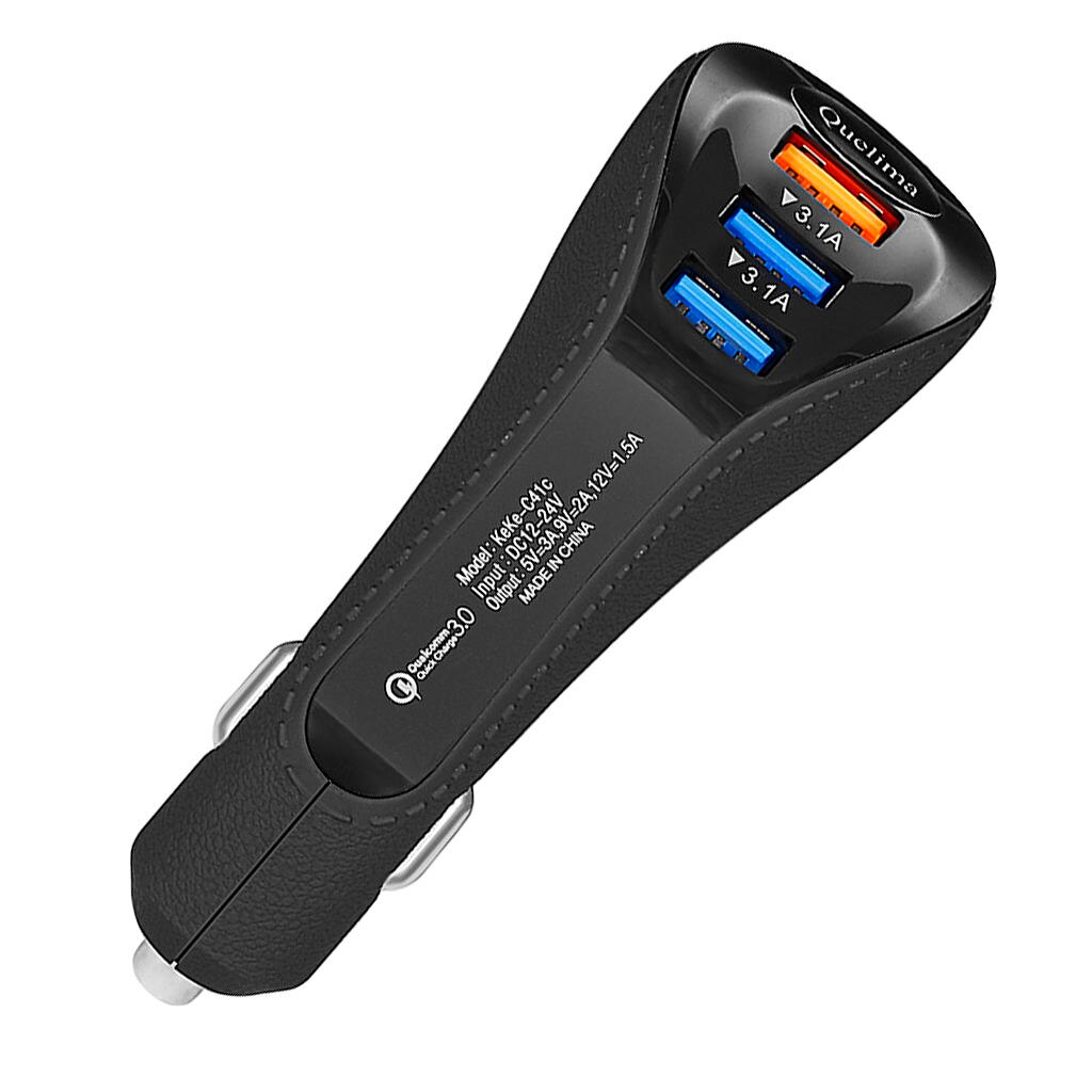 3 Port USB Car Fast Charger Car Power Universal Adapter QC3.0 Black