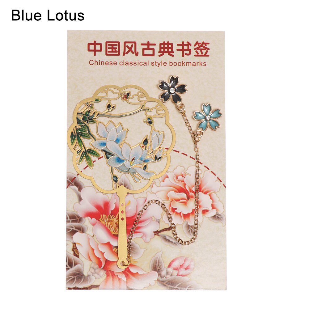 1pc kinesisk stil retro messing paginering bogmærke bogklip farverigt dyrevedhæng bogmærke papirvarer skole kontorartikler: Blå lotus