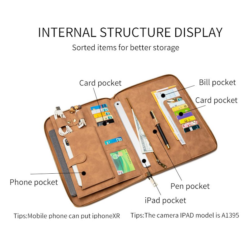 Herr ipad portföljfodral för 9.7 tum, affärsväska padfolio resväska med säker dragkedja