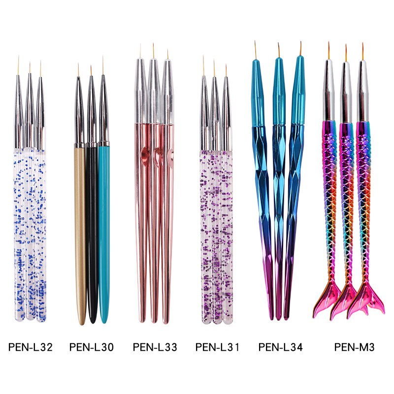 Stylo à ongles en métal, 3 pièces/lot, stylo à dessin, Gel, grille, lignes, rayures, peinture, manucure, vernis à ongles
