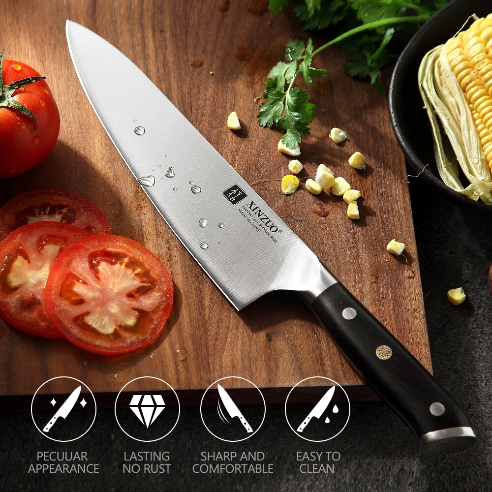 XINZUO couteau de cuisine allemand à haute teneur | Ustensile de Chef 8.5 ''1.4116 couteaux de cuisine en acier inoxydable pour la viande, manche en ébène