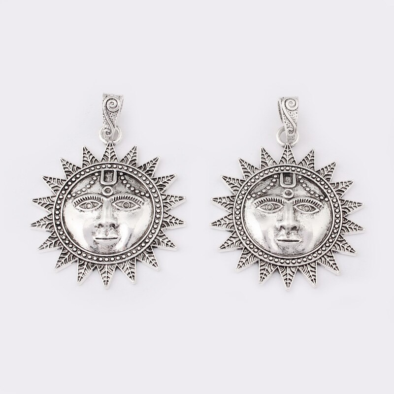 2 Stck Tibetischen Silber Große Sonne Gesicht Charme Anhänger mit Kaution Stecker für Halskette Schmuck Accessorices Erkenntnisse