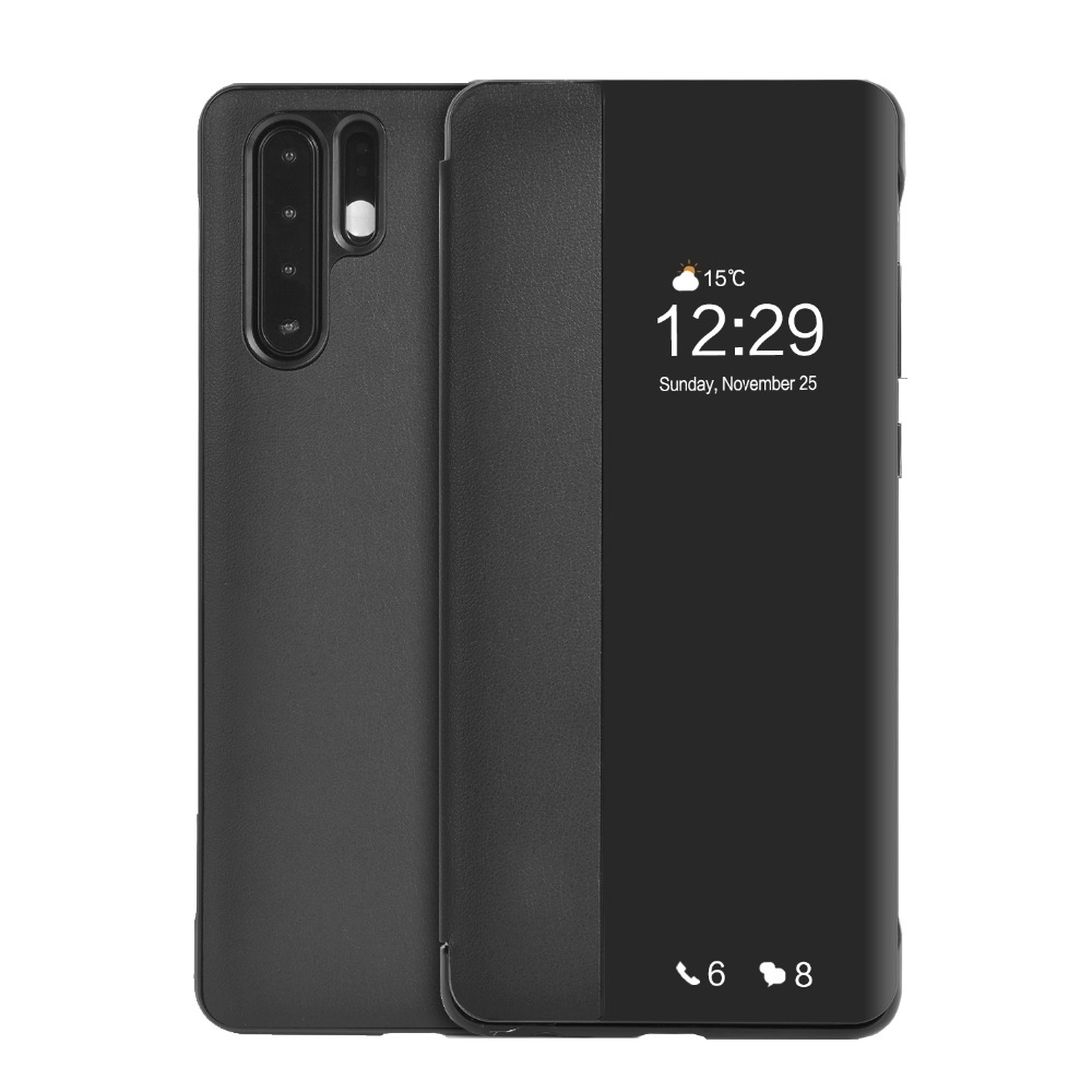 Funda de teléfono de cuero con tapa para Huawei P30 Pro Lite P 30Pro 30lite P 30 Pro Lite P30lite P30pro Smart Sleep View Cover: Lona / Negro