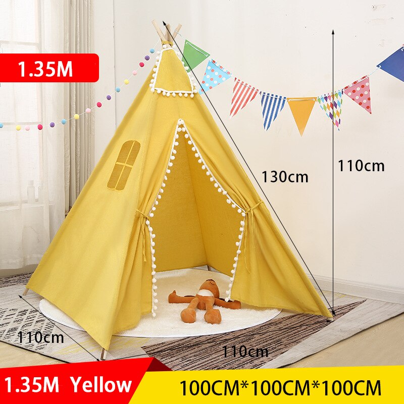 Teepee Tent for Kids Foldable Children Play Tent for Girl and Boy 4 Poles White Playhouse Baby Toy for Indoor and Outdoor Games: TD1070C / Length 1.3M TENT