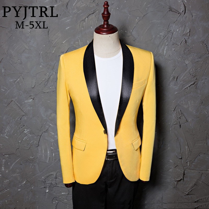 PYJTRL-Chaqueta ajustada de talla grande para hombre, traje clásico con solapa, chaqueta informal de color amarillo, diseños de Blazer, ropa de escenario para cantantes