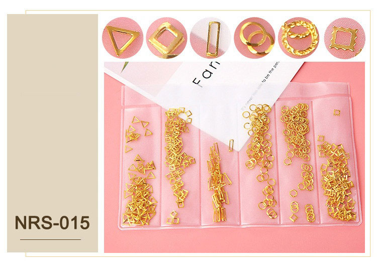 1 pack mix 3d diy ihåliga metallramar nagelkonstdekorationer guld silver nagel strass pärla nitar manikyrtillbehör: 015