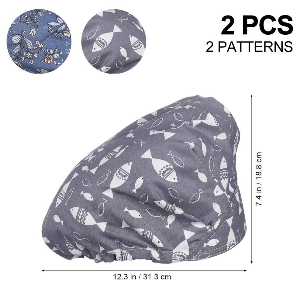 TENDYCOCO 2pcs Printed Operating Room Cap Working Hat Cotton Working Headdress