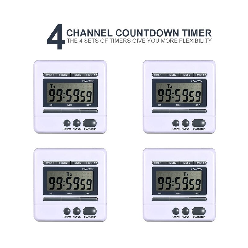BMBY-Digital Countdown Timer 4 Channel Count Up Down Kitchen Cooking Timer Clock
