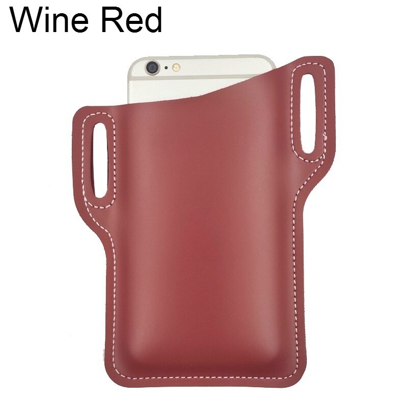 7 Kleuren Unisex Mobiel Leather Holster Belt Loop Case Riem Taille Telefoon Tas Mannen Vrouwen Cosplay Props Lederen Portemonnee Telefoon portemonnee: Wine Red