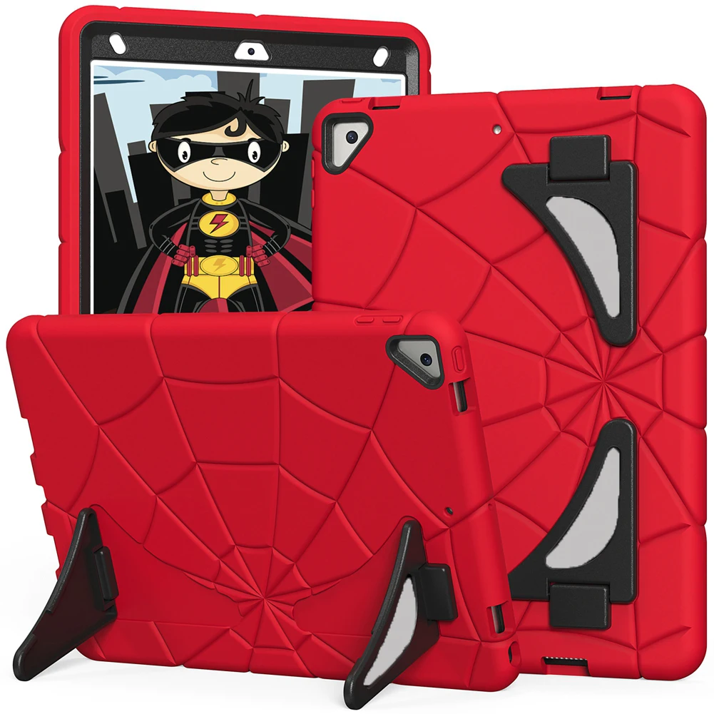 EVA Stand Case Voor iPad 10.9 10.2 9.7 10th 9th 8th 7th 6th 5th Generation Kids Schokbestendig Tablet Pro 11 2024 Air 5 4 3 2 Cover: NINE / Rood