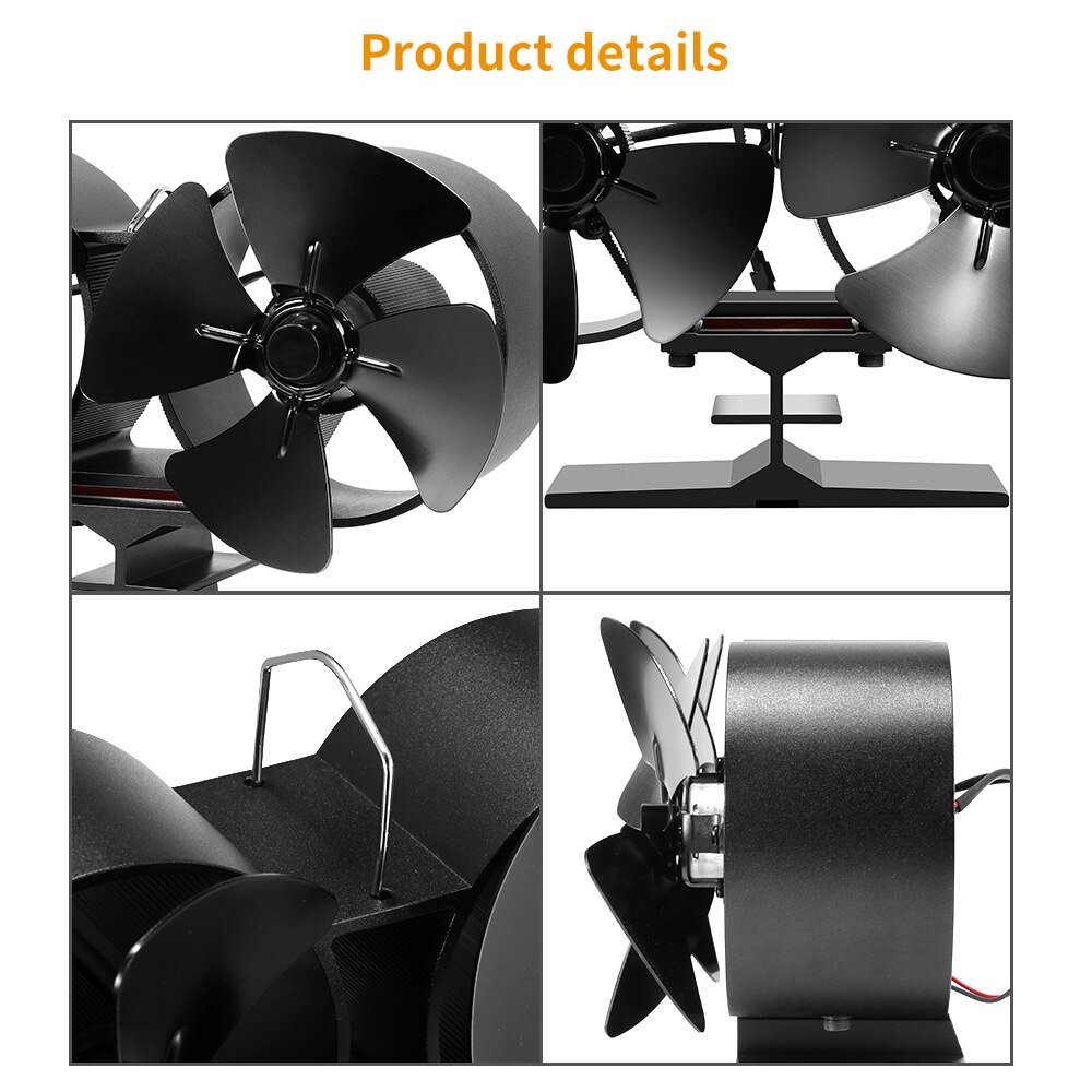 Double Heat Powered Stove Fan Log Wood Burner Fan Quiet Black Home Fireplace Fan Efficient Heat Distribution