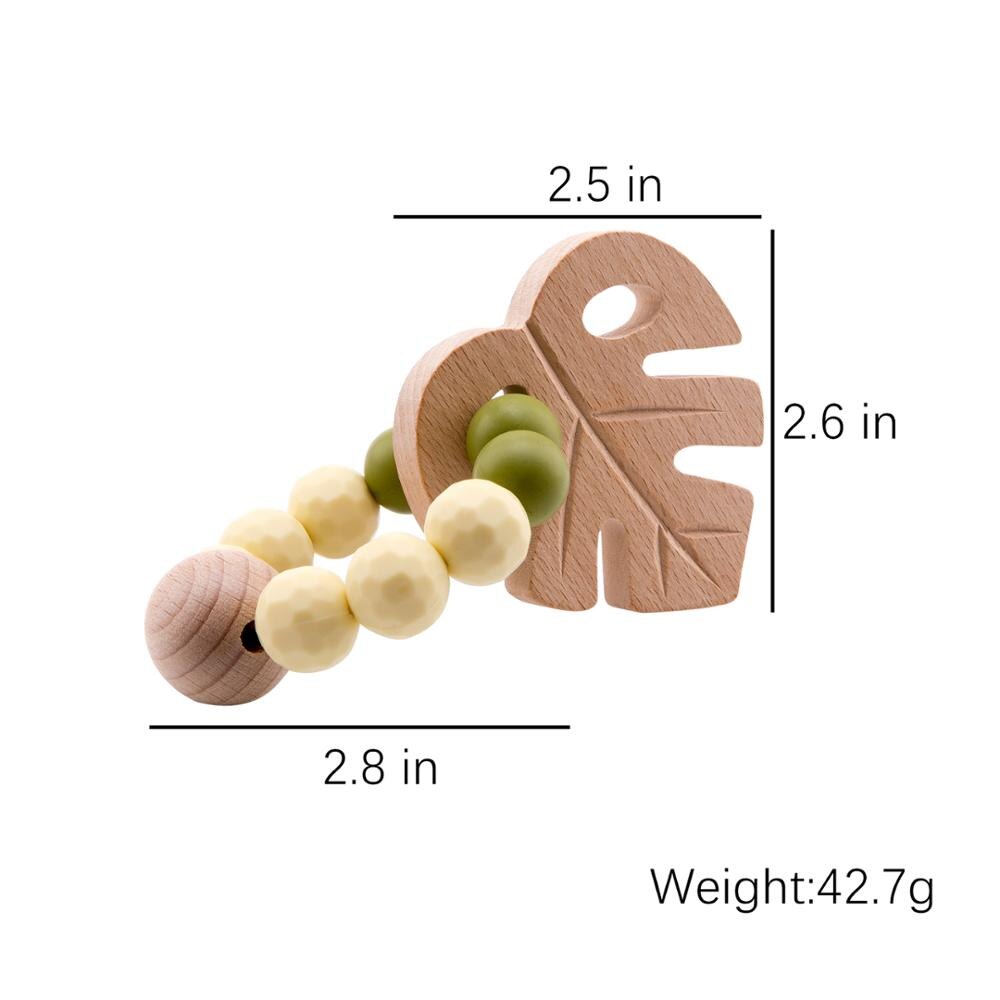 1pc Baby BeißRing Armbinde Silikon Molaren Perlen Holz Blätter BPA Pflege Zahnen Baby Spielzeug handgefertigt Für Neugeborene 3-12 monate