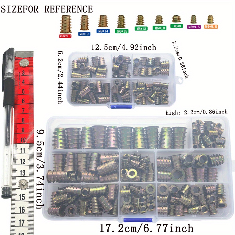 Inserts filetés 70/130, ensembles d'outils combinés d'écrous pour meubles en bois, meubles en alliage de zinc, connecteurs de fixation de boulons.