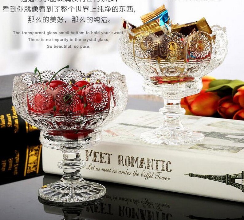 glass candy jar tall sugar bowl crystal living room decoration snack bowl Ice Cream Bowls