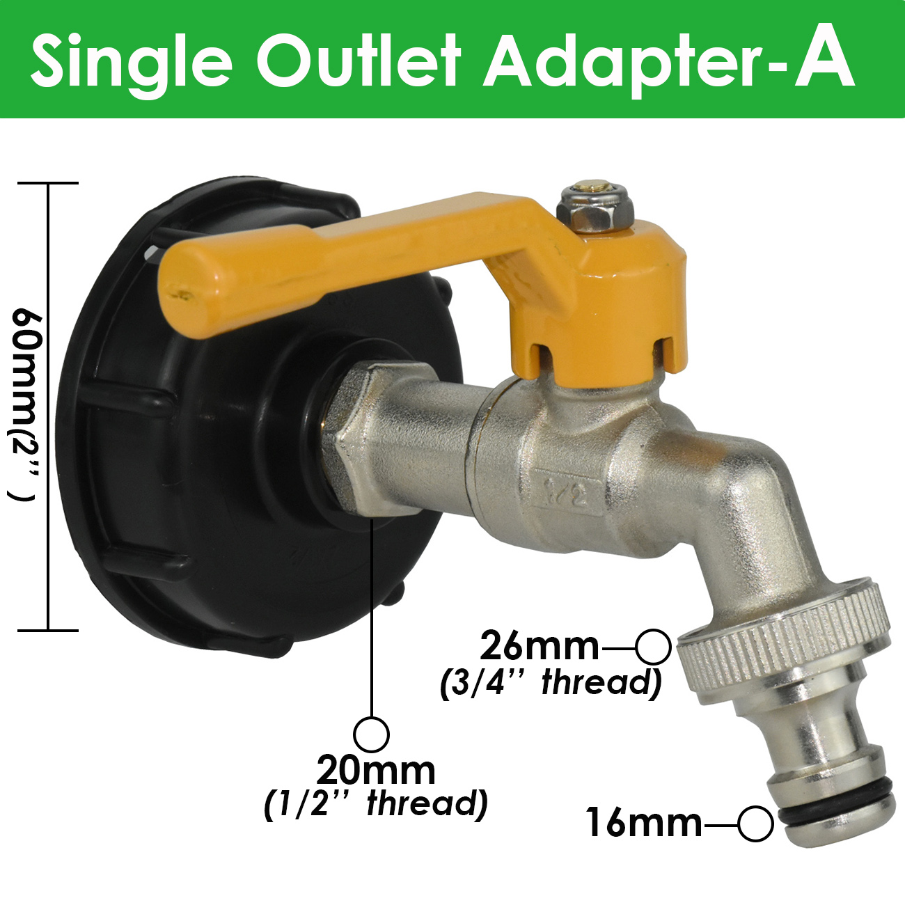 S60 Coarse Thread IBC Tank Tap Connecter Replacement 16mm 1/2'' 3/4'' Water Coupling Adapter Garden Home Valve Fitting Faucet: Silver