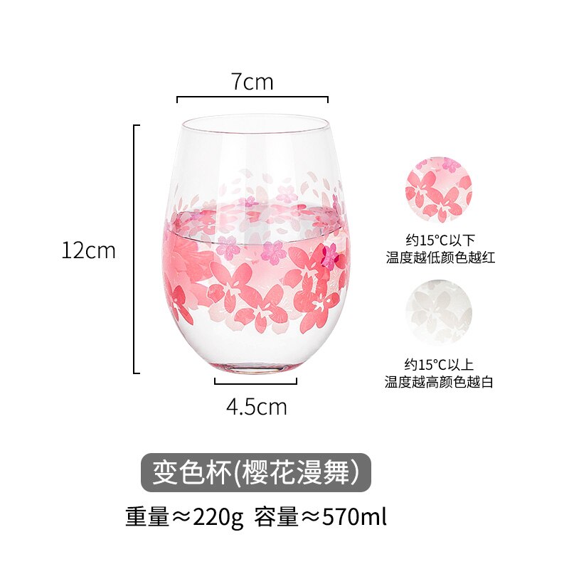 Cherry Blossom color changing glass fresh water cup tea cup lovely girl cup Egg Cup Home: Black