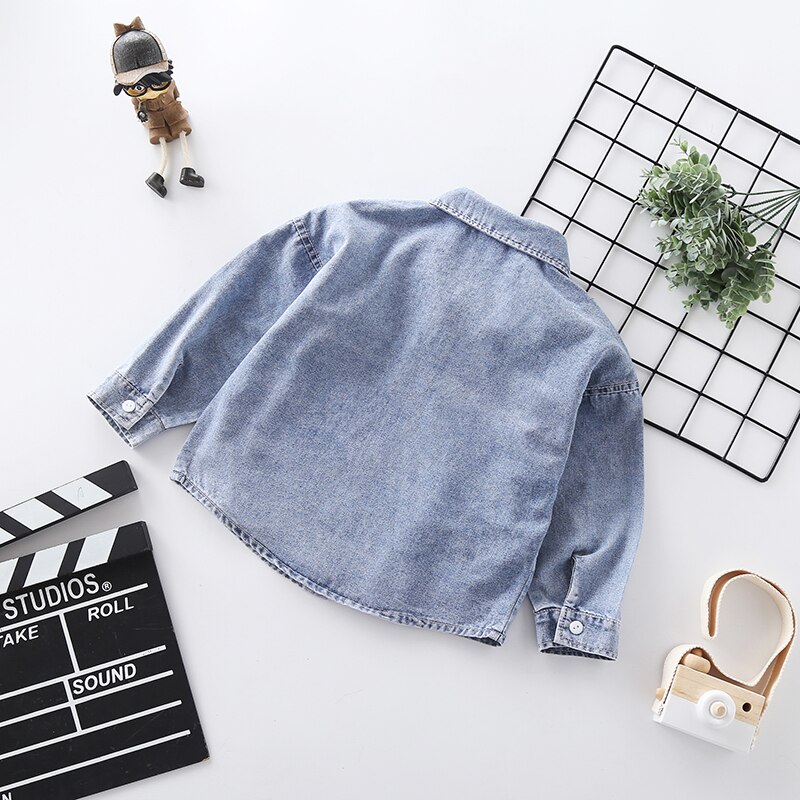 INS bébé garçons Denim chemise coton 2-7 ans à manches longues chemises enfants vêtements enfants vêtements dessin animé imprimé Denim veste