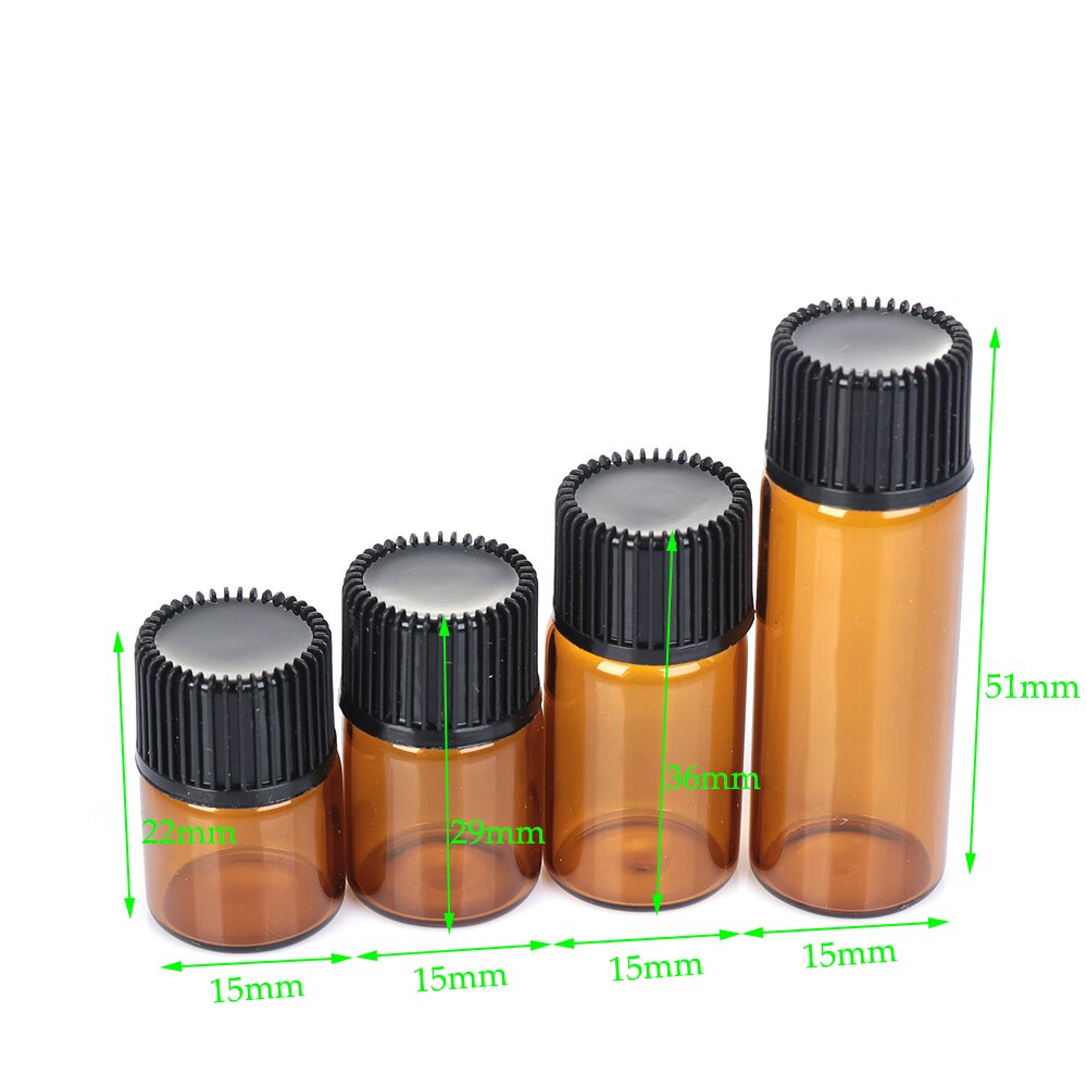 10 stk / lot mini æterisk olie flaske krukke åbning brun reducer & cap genopfyldelige flasker hætteglas kosmetiske beholdere