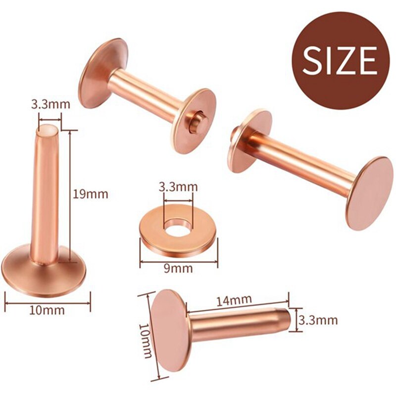 20Pack Koperen Klinknagels En Bramen (14Mm En 19Mm) met 2Pcs Punch Klinknagel Tool Voor Riemen, Tassen, Kragen, Leer-Crafting