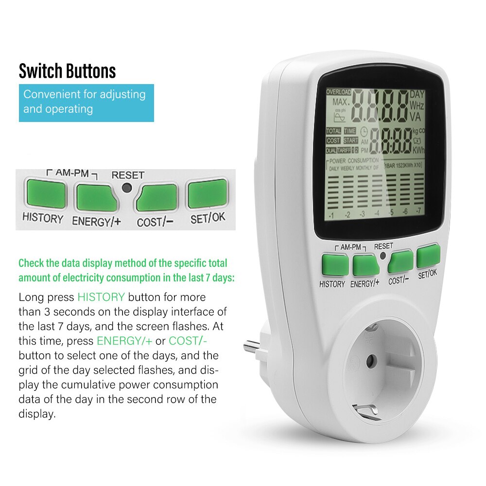 110/230v 50hz digital wattmeter lcd effektmåler wattmåler analysator energi kwh effektanalysator monitor