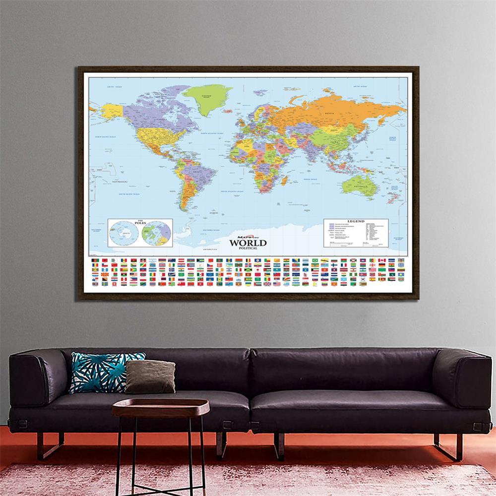 150x100cm The World Political Hammer Projection Map With National Flags For Culture And Travel