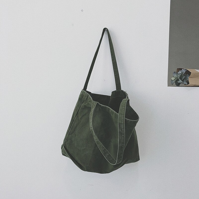 Women Canvas Shoulder Shopper Bag Cotton Cloth Large Capacity Students Female Handbags Eco Fabric Tote Shopping Bags: green