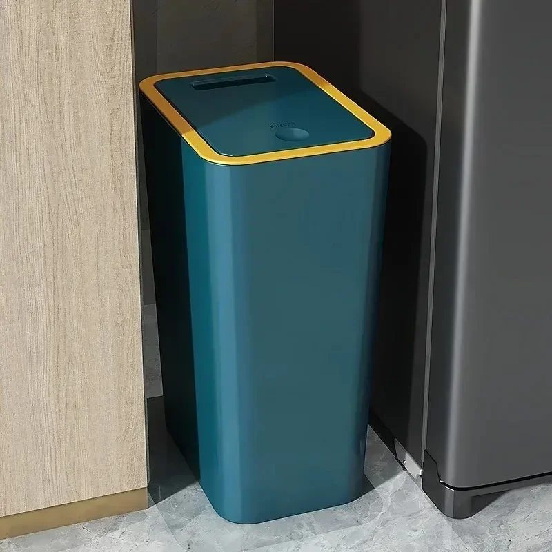 Poubelle supérieure à pression avec couvercle, à une touche, mince, Anti-bruit, étanche, poubelle pour salle de bains, cuisine, salon