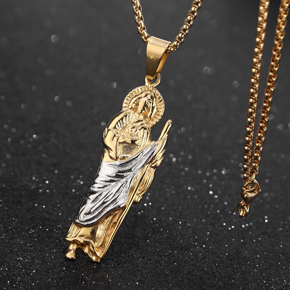 1 pcs 60cm Stainless Steel St. Jude Thaddeus Pray For Us Religious Charm Pendant with 2mm Box Chain Necklace DIY Jewelry making