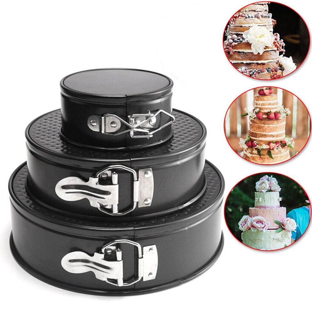 Lot de 3 antiadhésif ressort forme gâteau rond cuisson cuisson cuisson plateau en fer blanc Pan ustensiles de cuisson
