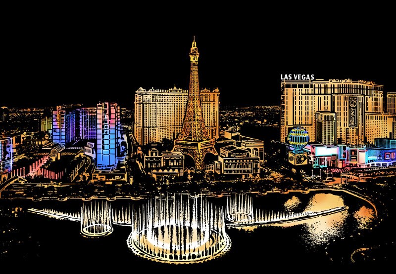 World Famous City Night Scene Sketch Drawing Scratch Drawing Book Art Sketch Drawing Board Children's Birthday: Las Vegas