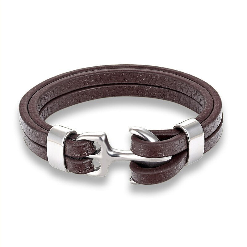 Creatieve Mode Persoonlijkheid Anker Rvs Lederen Armband In Meerdere Kleuren: 04