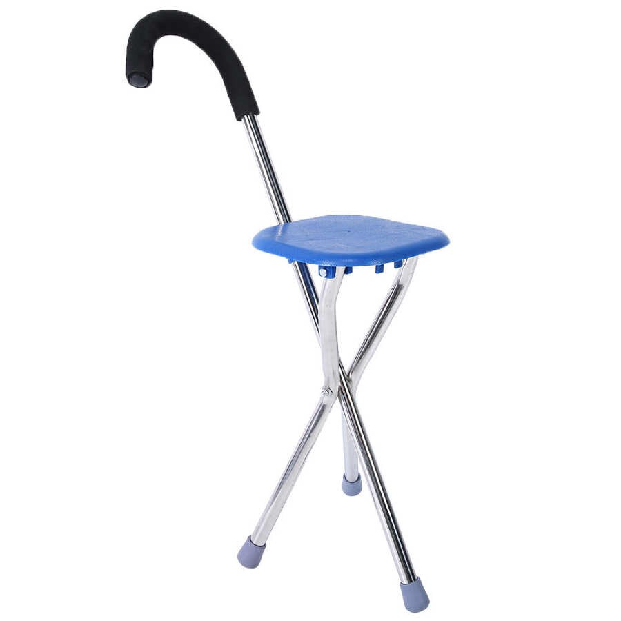 Folding Walking Stick Tripod Stool Stainless Steel Thickening Elderly Walking Cane Multi-Purpose Crutch for Elderly Disabled