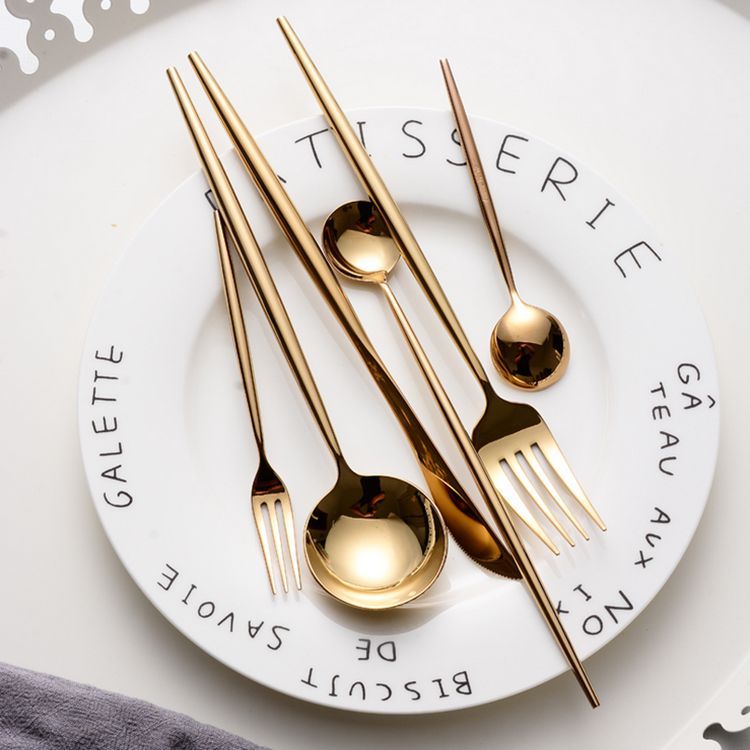 8-pieces Good Mirror Flatware Set 18/8 Stainless Steel Black Dining Knive Forks Scoop Cutlery Golden Restaurant Tableware Sets