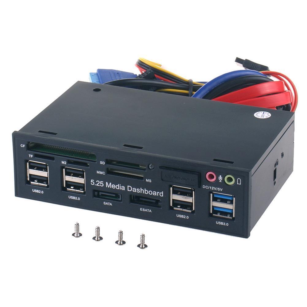 5.25 Inch PC Media Dashboard Front Panel Audio With SATA ESATA 2 X USB 3.0 And 6 X USB 2.0 Hub SD TF MS Card Reader