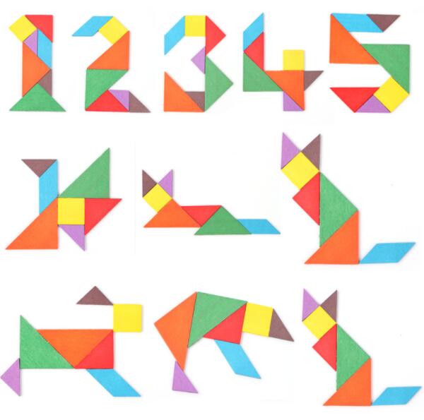 Colorful Square Wooden Tangram 7 Piece Jigsaw Puzzle Toys IQ Game Brain Teaser Intelligent Educational Toys for Kids