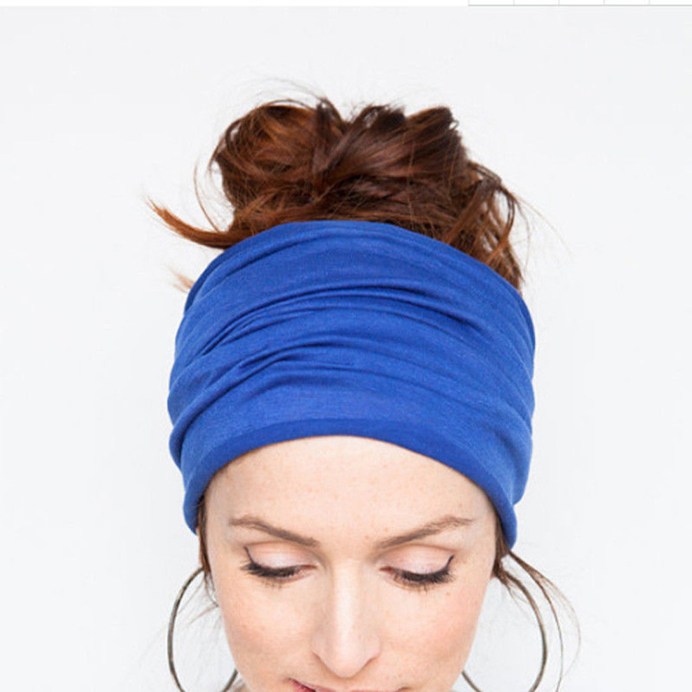 1 Pc Breed Effen Kleur Katoen Hoofdband Voor Vrouwen Lady Plain Stof Yoga Sport Elastische Hoofdband Tulband Head Wrap bandana: royalblue