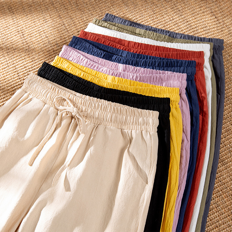 Pantalones bombachos de algodón para mujer, pantalón informal, holgado, liso, hasta el tobillo, coreano, con bolsillo elástico, para verano y otoño