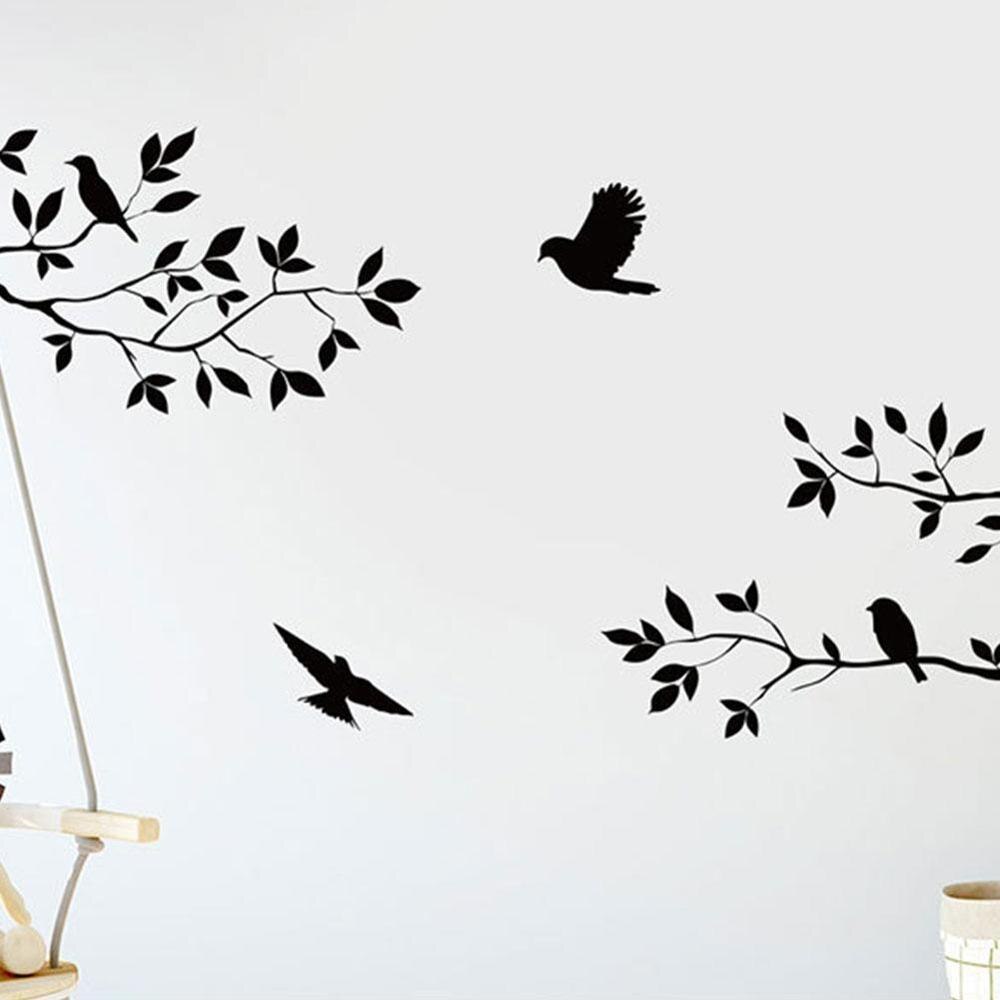 Zwarte Vogels Boomtak Vinyl Muurstickers Voor Slaapkamer Diy Thuis Indoor Wall Art Decor Verwijderbare Stickers