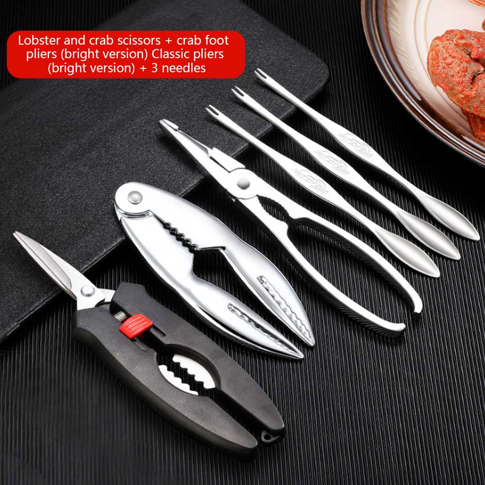 Juego de pinzas de acero inoxidable para comer cangrejo, pinzas de acero inoxidable para pelar camarones, langosta, utensilios para mariscos, galletas, cucharas, accesorios de cocina, 6 piezas: 6 PCS