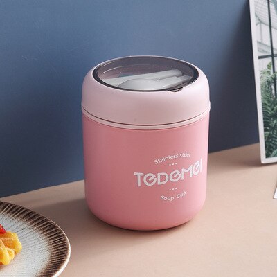 710Ml Rvs Lunchbox Drinkbeker Met Lepel Voedsel Thermische Jar Geïsoleerde Soep Thermos Containers Thermische Lunchbox: Pink 530ml