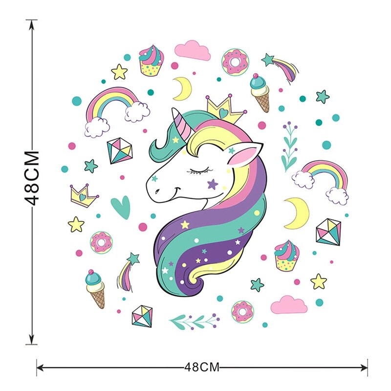 Eenhoorn Cartoon Muurstickers Verwijderbare Meisjes Kids Kinderkamer Decor Voor Thuis Decoraties