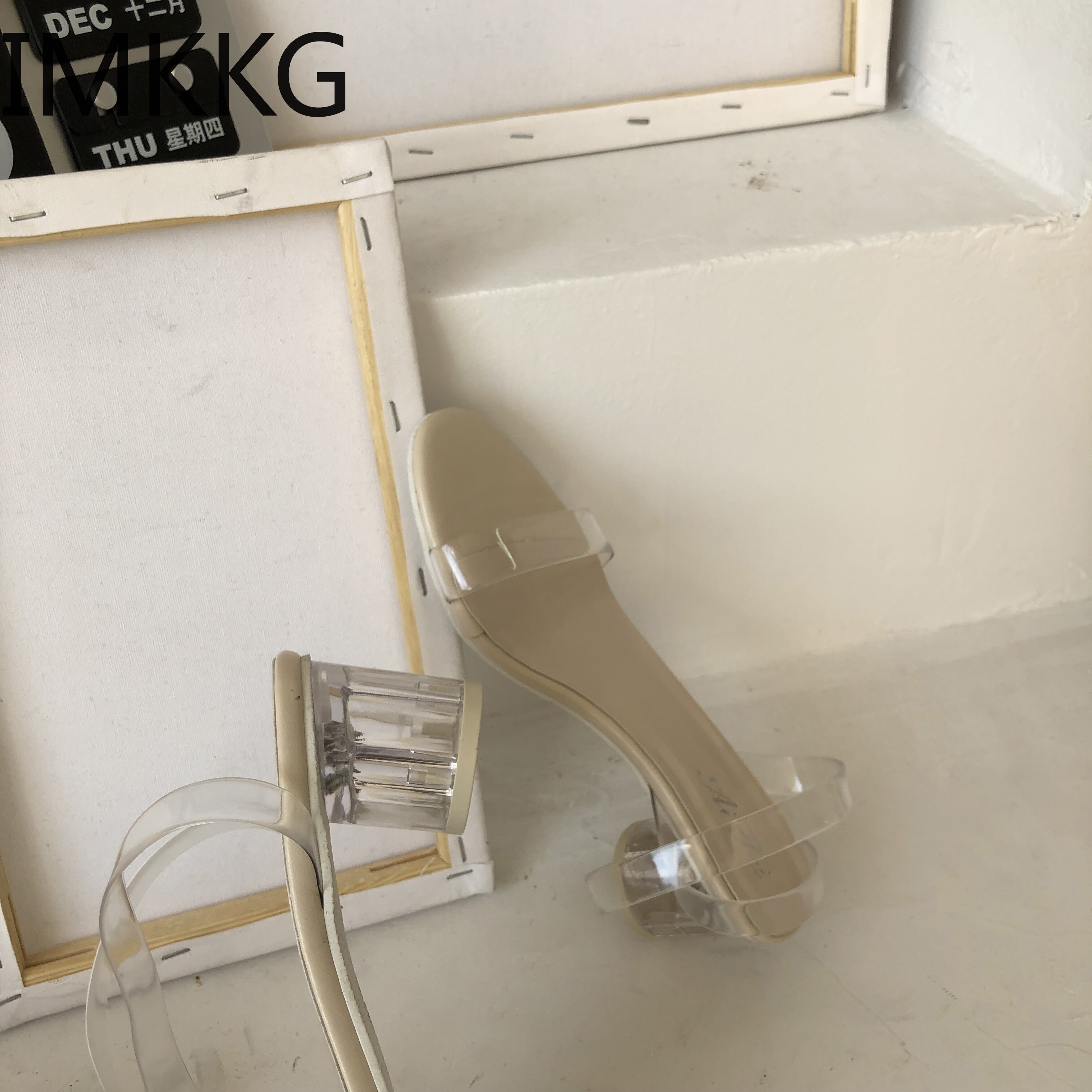 famous transparent high heels sandals women narrow band sandalet clear cylinder heels gladiator sandalias mujer Q00113