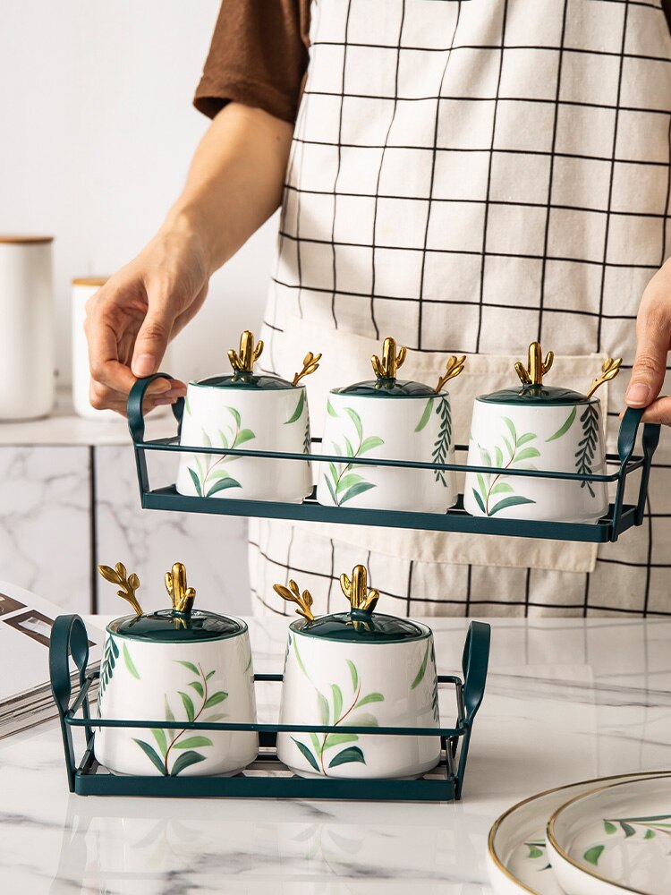 Japanse keramische kruidenpot (set van 3 stuks) zout suiker peper kruidenpot keuken sauspotten rek opbergfles organizer doos