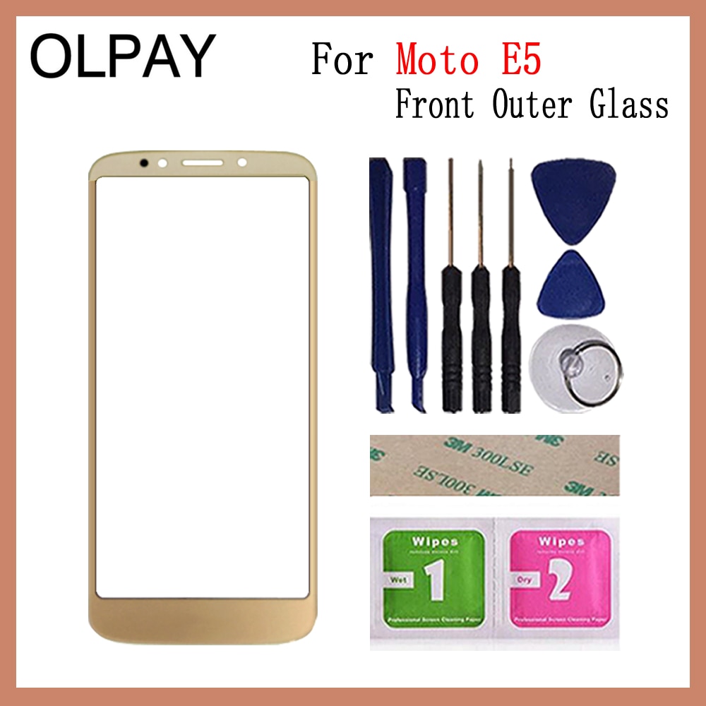 För motorola moto  e5 xt1944/ moto  e5 plus  xt1924 moto främre yttre glasskyddspanel ersätt inte lcd -pekskärmslins: E5 guld med verktyg