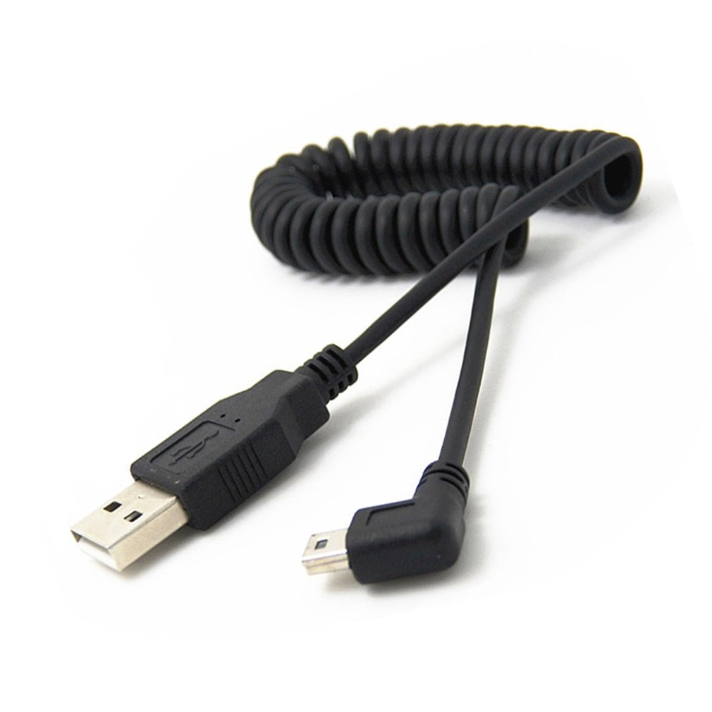 1Pc Usb 2.0 A Male Naar Mini Usb 5 Pin Haaks 90 Graden Spiraal Coiled Adapter Cord Kabel 5ft Voor MP3 Spelers Digitale Camera 'S