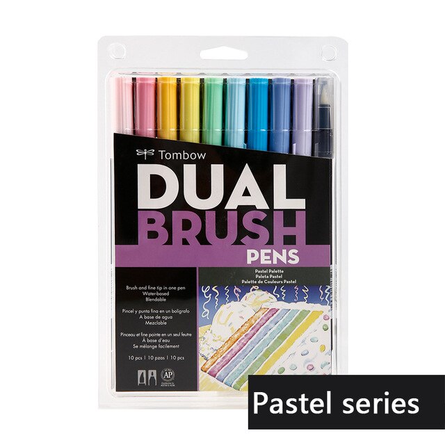 japan tombow pensel penn kunst markører sett glatt akvarell tegning markør penner farge kalibrering bokstaver dobbel børstepenn abt: 10 farger pastell