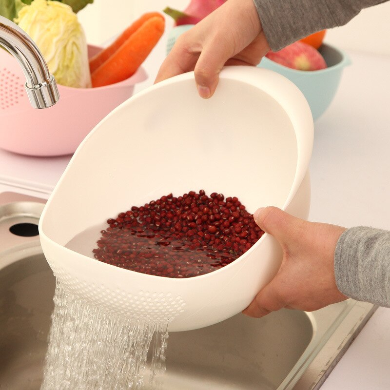 Utensilios de lavado de arroz grueso para cocina, aparatos de cribado, agujeros densos, recipientes multiusos para lavar arroz de plástico