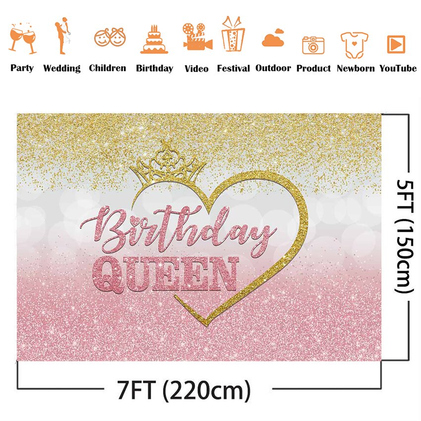 Arrière-plan de la reine de joyeux anniversaire, arrière-plan de Photo à pois or et Rose, accessoires de studio photo pour filles et femmes