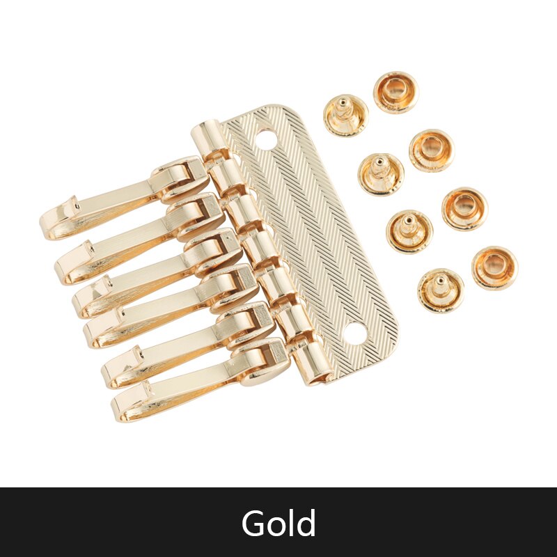 WUTA 2pcs Wallet Key Row 6 Hooks Metal Key Holders Hardware Rivet Hook Keyring Key Chain DIY Leather Accessories: Gold