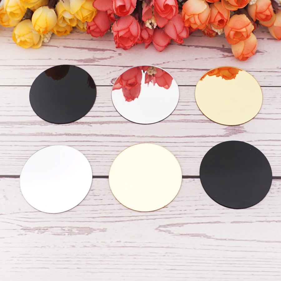 50 Pieces Diameter Round Mirror Sticker Acrylic Mirrors Home Decor DIY Kid&#39;s Room Accessory Party Supplies Children